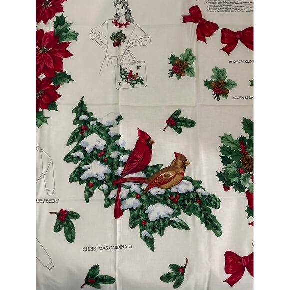 Vintage Christmas Greenery Wearable Art craft fabric panel - Picture 4 of 6